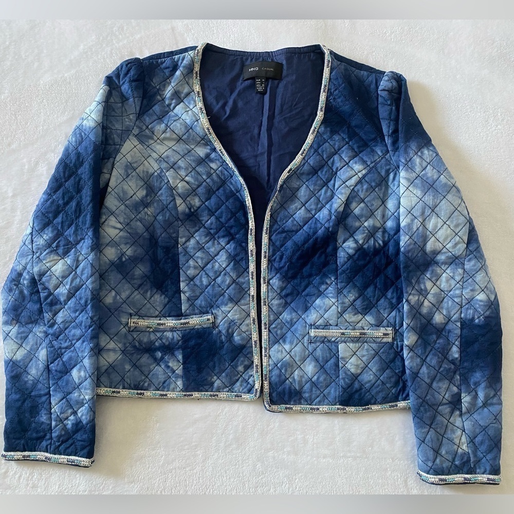 Mng Casual Blue Tie Dye Cotton Jacket Bead Trim Embellished Size‎ Large